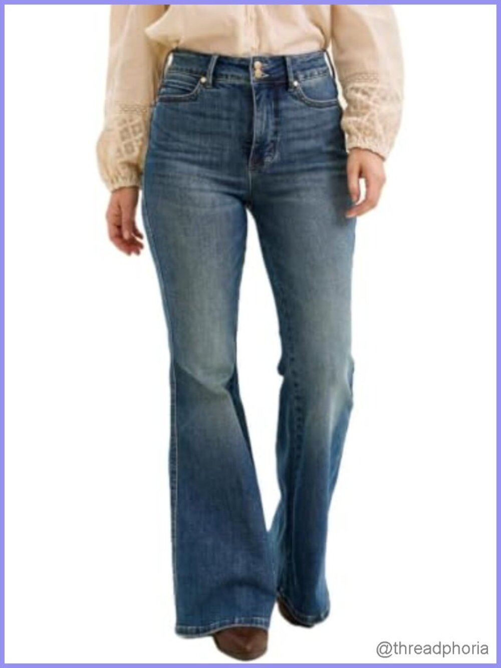 High Waisted Tummy Control Flare Jeans with Double Button